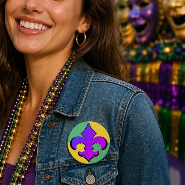 Badge Rond 7,6 Cm Mardi Gras | Boutons Fleur De Lis (Créateur téléchargé)