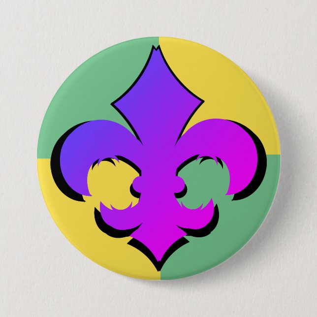 Badge Rond 7,6 Cm Mardi Gras | Boutons Fleur De Lis (Devant)