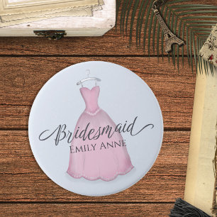 Badge Rond 7,6 Cm Mariage Bridesmaid Rose Vintage robe Faveur