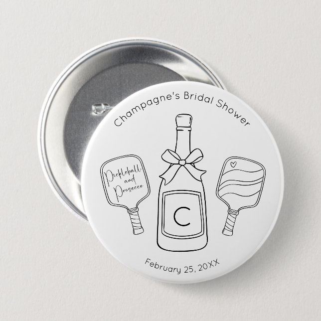 Badge Rond 7,6 Cm Mariage civilisé Pickleball & Prosecco Enterrement (Devant & derrière)