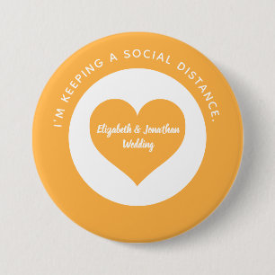 Badge Rond 7,6 Cm Mariage Distances sociales Orange Coeur couleur co