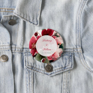 Badge Rond 7,6 Cm Mariage Floral Rouge sur le Thème de Noël