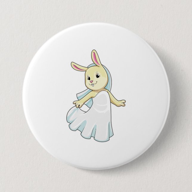 Badge Rond 7,6 Cm Mariée lapin avec voile (Devant)