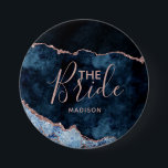 Badge Rond 7,6 Cm Marine Bleu et Rose or huile Agate Marbre la marié<br><div class="desc">Marine Blue & Rose Gold Foil Aquarelle Marbre Agate Géode Doré Design,  avec polices Moderne et Script. Mariage tendance et chic le bouton Mariée! ~ Regardez ma boutique pour voir l'ensemble de la suite mariage pour ce design!</div>