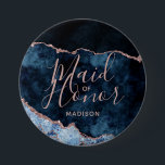 Badge Rond 7,6 Cm Marine Bleu & Rose Or Agate Marbre Maid of Honor<br><div class="desc">Marine Blue & Rose Gold Foil Aquarelle Marbre Agate Géode Doré Design,  avec polices Moderne et Script. Bouton tendance et chic Mariage Maid of Honor ! ~ Regardez ma boutique pour voir l'ensemble de la suite mariage pour ce design!</div>