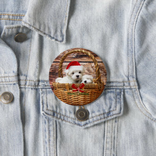 Badge Rond 7,6 Cm Marionnettes maltaises dans un panier de Noël