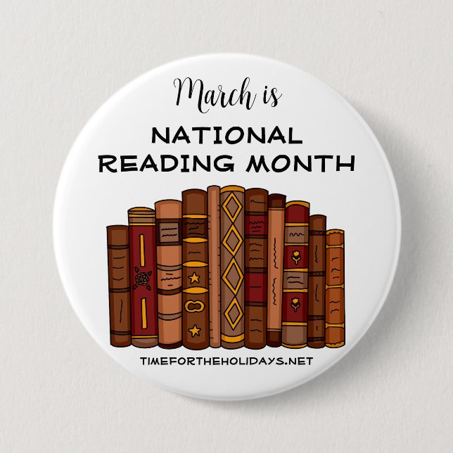 Badge Rond 7,6 Cm Mars est le mois national de la lecture (Devant)