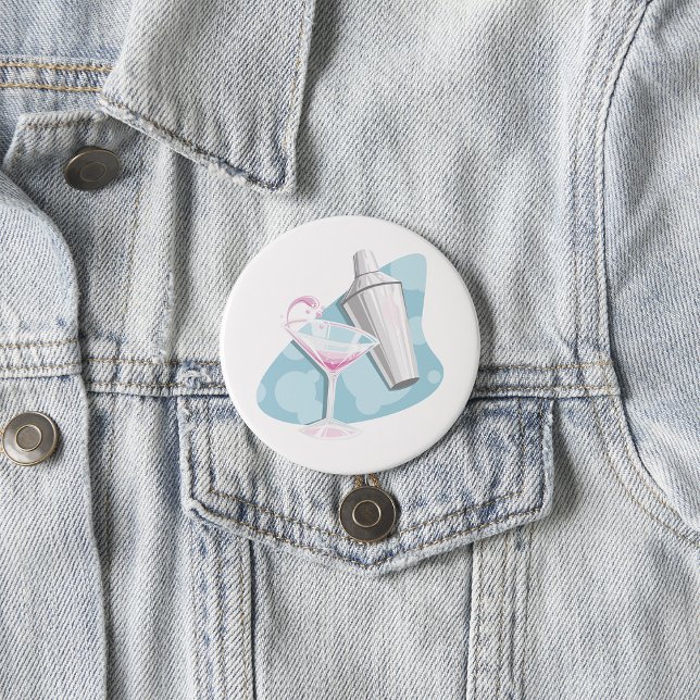 Badge Rond 7,6 Cm Martini Verre Et Shaker (Créateur téléchargé)