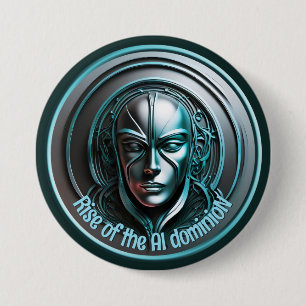 Badge Rond 7,6 Cm Masque robotique bleu - Montée de l'AI dominioN