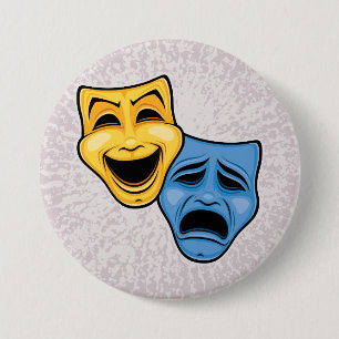 Badge Rond 7,6 Cm Masques Théâtraux Classiques de Comédie et de Trag