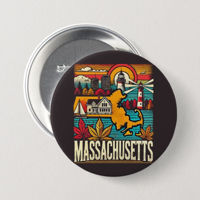 Badge Rond 7,6 Cm Massachusetts (Devant & derrière)
