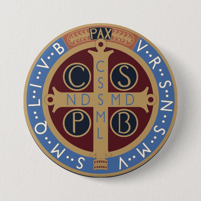 Badge Rond 7,6 Cm Médaille de Saint Benoît (Devant)