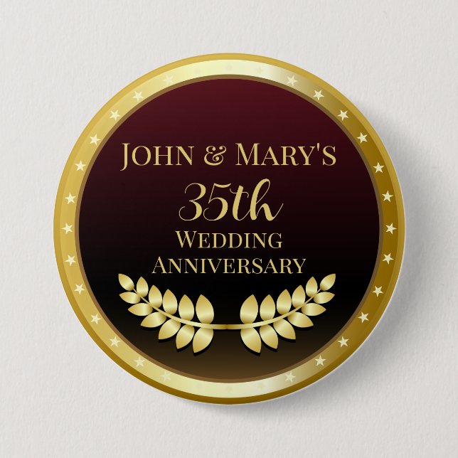 Badge Rond 7,6 Cm Médaille d'or du 35e anniversaire du Mariage (Devant)
