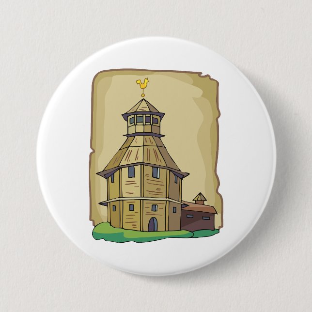 Badge Rond 7,6 Cm Medieval Wooden Watchtower and Fortress (Devant)
