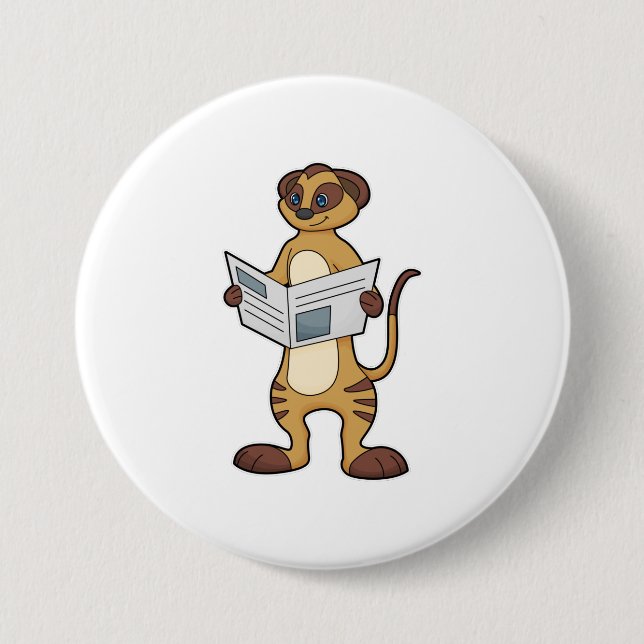 Badge Rond 7,6 Cm Meerkat à la lecture d'un journal (Devant)