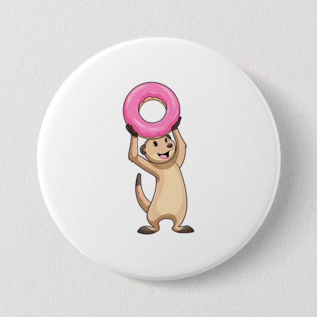Badge Rond 7,6 Cm Meerkat avec Donut (Devant)