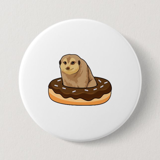 Badge Rond 7,6 Cm Meerkat avec Donut (Devant)