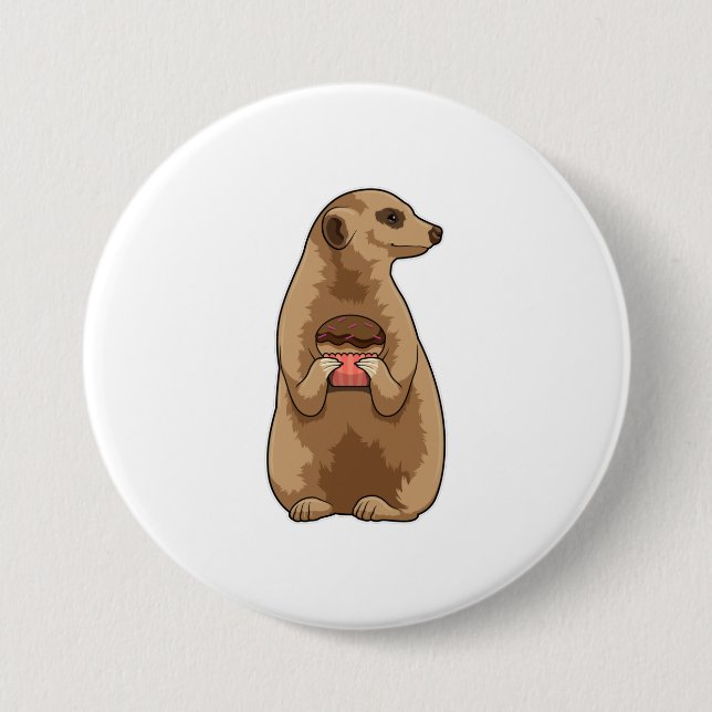 Badge Rond 7,6 Cm Meerkat avec Muffin (Devant)