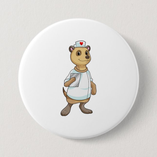 Badge Rond 7,6 Cm Meerkat comme infirmière avec coeur (Devant)