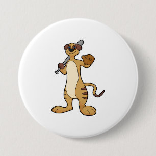 Badge Rond 7,6 Cm Meerkat comme joueur de baseball avec batte de bas