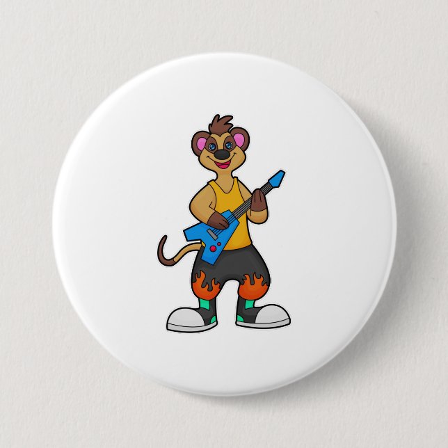 Badge Rond 7,6 Cm Meerkat comme musicien avec guitare (Devant)