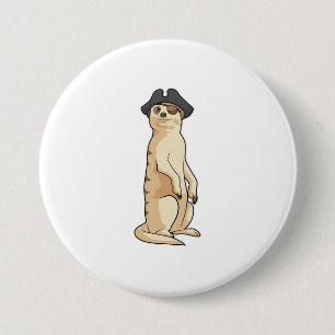 Badge Rond 7,6 Cm Meerkat comme Pirate avec casquette pirate