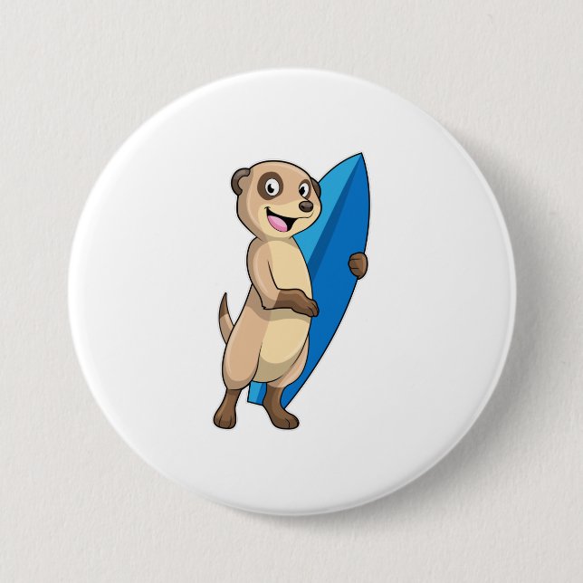Badge Rond 7,6 Cm Meerkat comme surfeur avec Surfer (Devant)