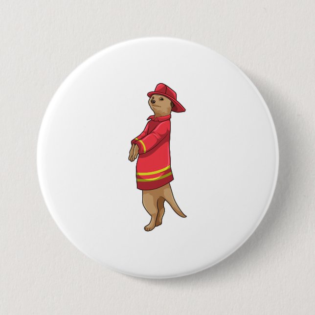 Badge Rond 7,6 Cm Meerkat en tant que pompier avec casque (Devant)