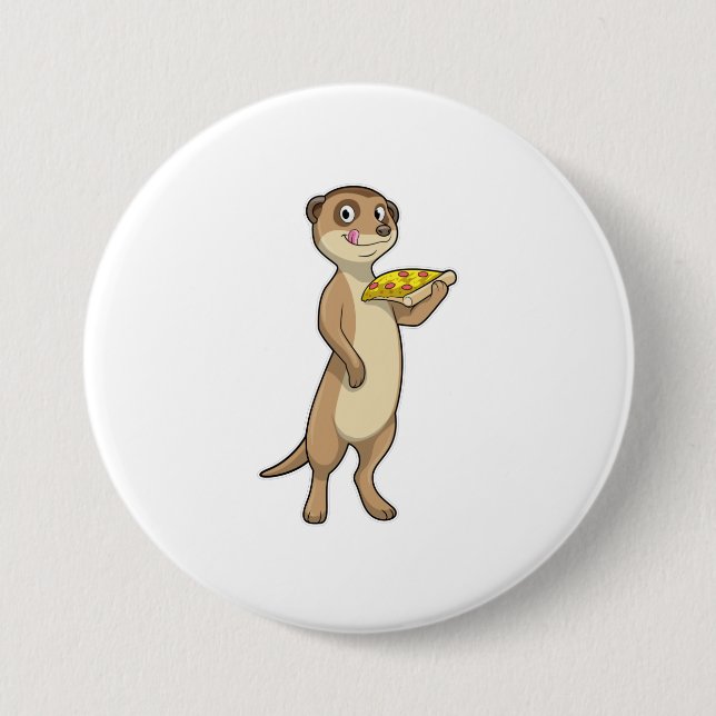 Badge Rond 7,6 Cm Meerkat with pizza (Devant)