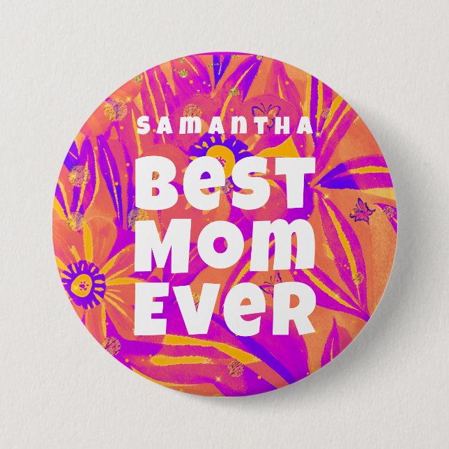 Badge Rond 7,6 Cm Meilleure maman jamais Floral Art naïf (Devant)