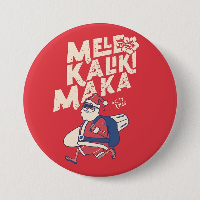 Badge Rond 7,6 Cm Mele Kalikimaka - Funny Noël hawaïen à Père Noël (Devant)