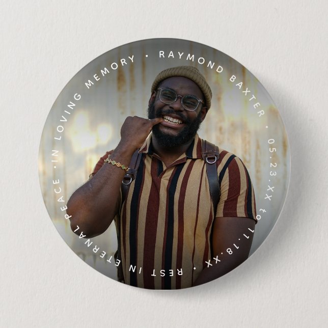 Badge Rond 7,6 Cm Mémorial personnalisé avec photo et texte (Devant)