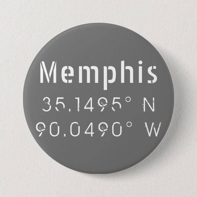 Badge Rond 7,6 Cm Memphis Tennessee Latitude de longitude (Devant)