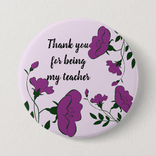 Badge Rond 7,6 Cm Merci Enseignant Purple Appréciation Florale