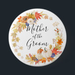 Badge Rond 7,6 Cm Mère de citrouilles de feuille d'automne du marié<br><div class="desc">Notre mère du bouton de noce de marié comporte le beau feuille d'automne et les citrouilles tressent avec un manuscrit marqué avec des lettres par main.
Visitez notre magasin pour regarder notre feuille de chute et collection de citrouille.</div>