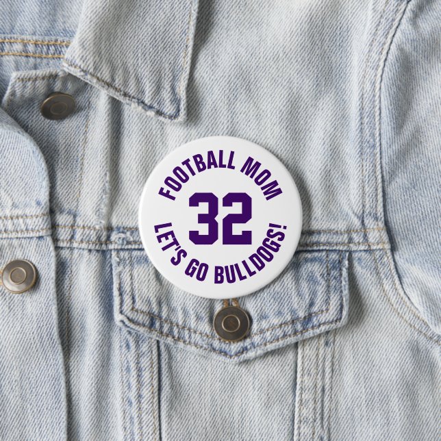 Badge Rond 7,6 Cm Mère de football blanc et violet Numéro Jersey (En situation)