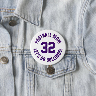 Badge Rond 7,6 Cm Mère de football blanc et violet Numéro Jersey