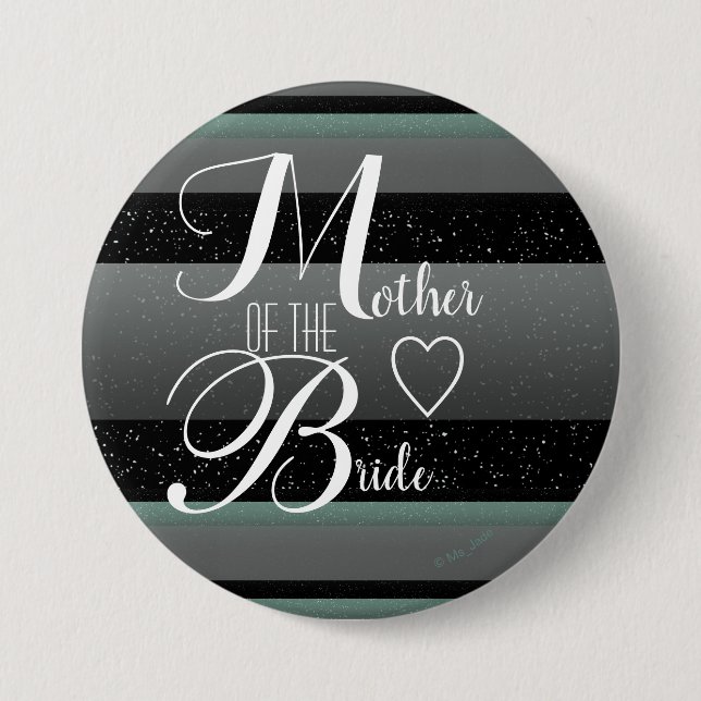 Badge Rond 7,6 Cm Mère de la mariée rayée gris noir menthe chic (Devant)