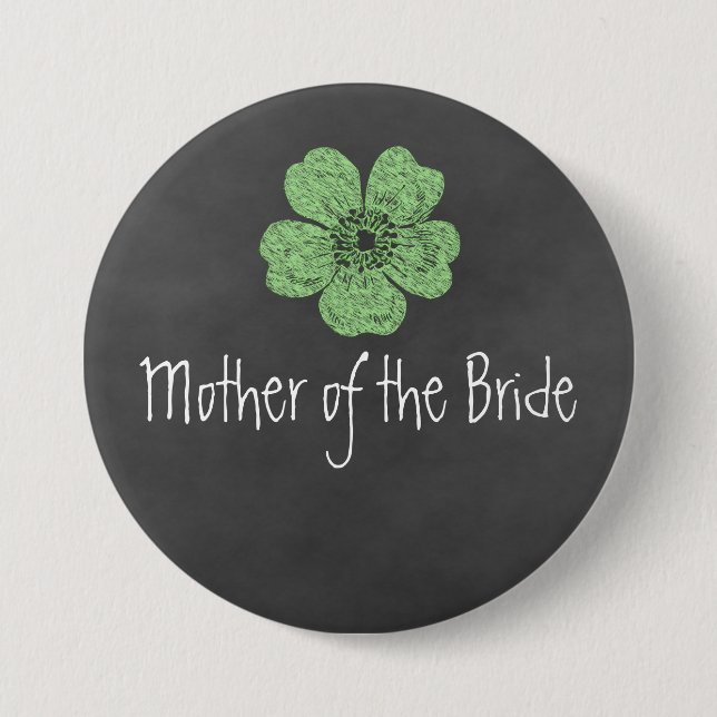 Badge Rond 7,6 Cm Mère de la mariée Wild Green Roses Chalkboard (Devant)