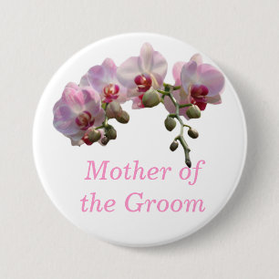 Badge Rond 7,6 Cm mère des fleurs d'orchidées roses, père du marié