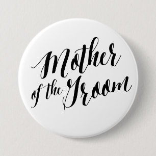 Badge Rond 7,6 Cm Mère du Marié Bouton de Script Noir