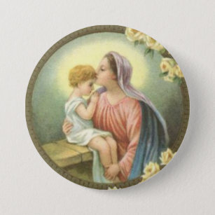 Badge Rond 7,6 Cm Mère Mary de Vierge embrassant les roses de Jésus