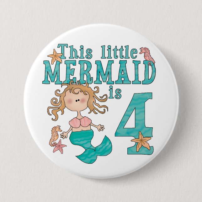 Badge Rond 7,6 Cm Mermaid 4e anniversaire (Devant)