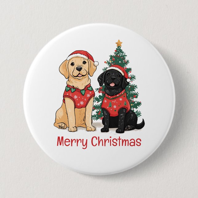 Badge Rond 7,6 Cm Merry Christmas Labrador Retriever Dogs (Devant)