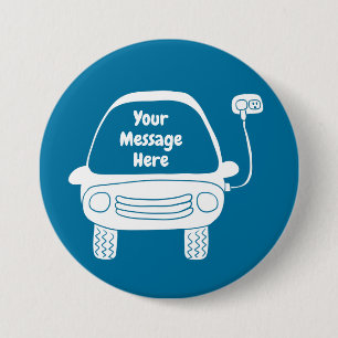 Badge Rond 7,6 Cm Message personnalisé de voiture blanche et bleue