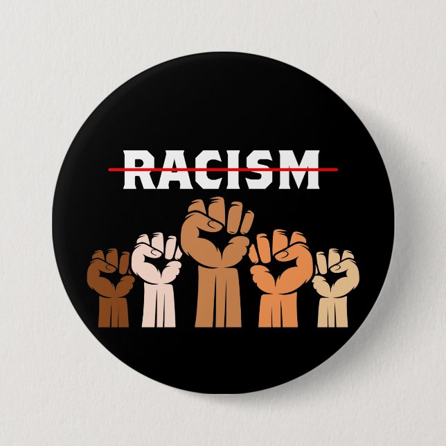 Badge Rond 7,6 Cm Mettre fin au racisme Poings multi-ombres (Devant)
