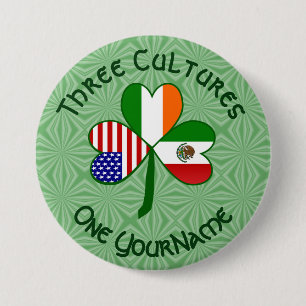 Badge Rond 7,6 Cm Mexique irlandais drapeaux américains Shamrock per