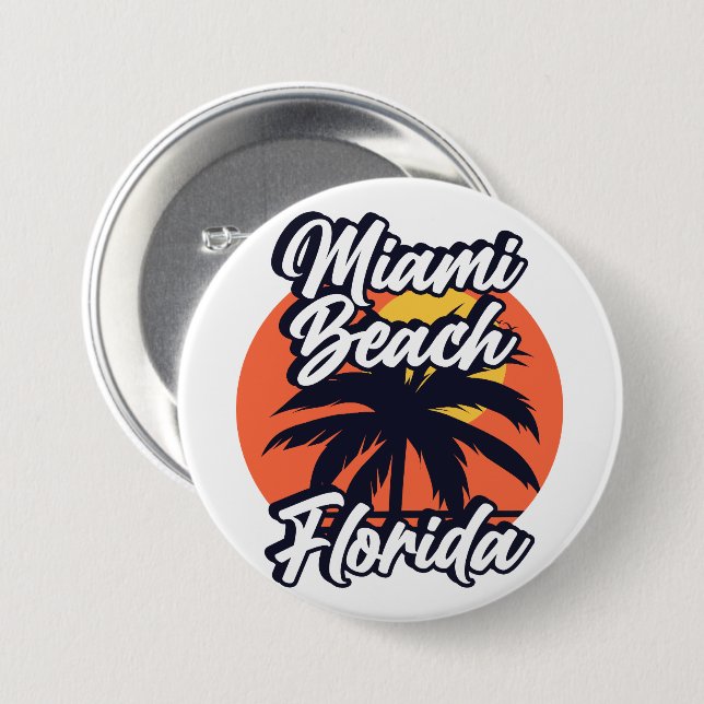 Badge Rond 7,6 Cm Miami Beach, Floride (Devant & derrière)