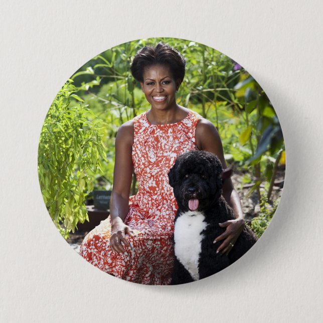 Badge Rond 7,6 Cm Michele et Bo Obama (Devant)