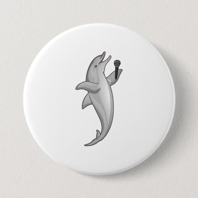 Badge Rond 7,6 Cm Microphone Chanteur Dauphin (Devant)